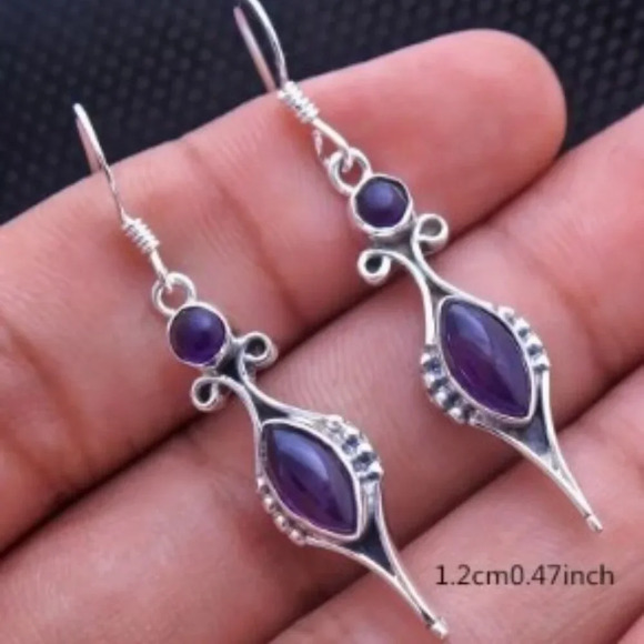 Amethyst Dangle Drop Earrings Vintage Elegant - Picture 3 of 3